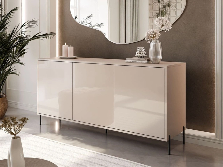 Trzydrzwiowa komoda 154 cm na czarnych nogach Vivance kaszmir połysk