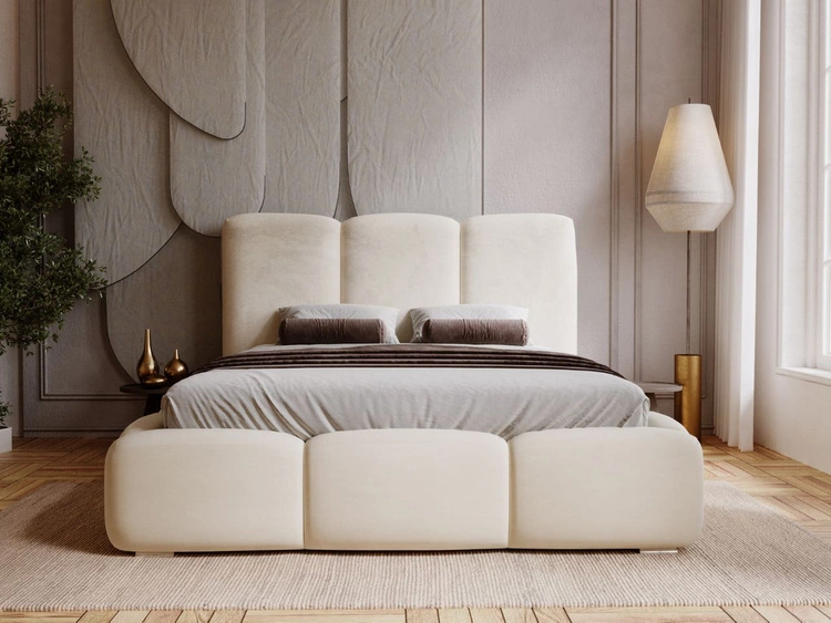 Łóżko tapicerowane z pojemnikiem i stelażem 200x200 cm Bubble Beżowe