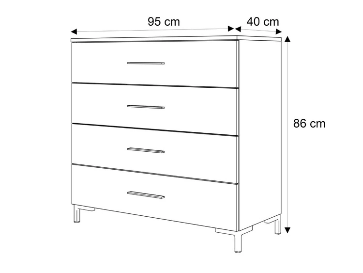 Komoda z czterema szufladami i oświetleniem LED na czarnych nóżkach Nuveo Czarny połysk