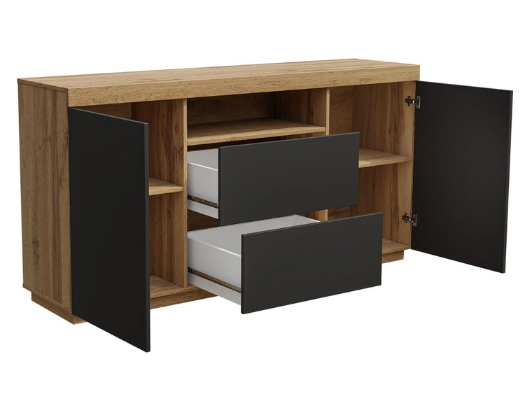 Dwudrzwiowa komoda 164 cm w stylu loft Asumi czarny mat i dąb wotan