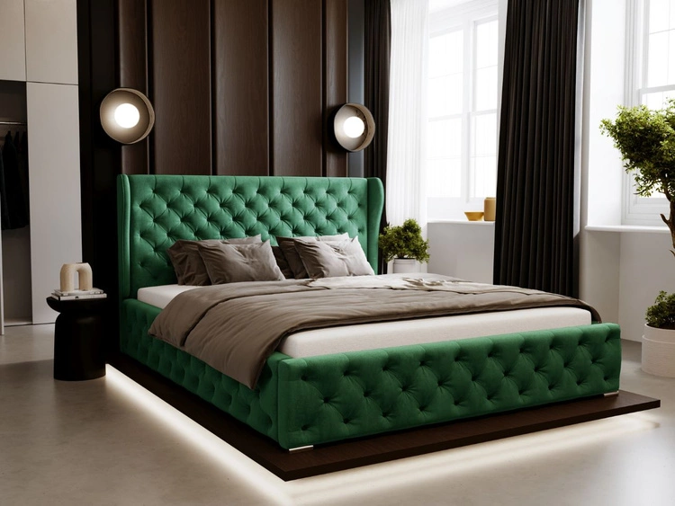 Łóżko tapicerowane z pojemnikiem na pościel i stelażem 120x200 Kingston Zielone