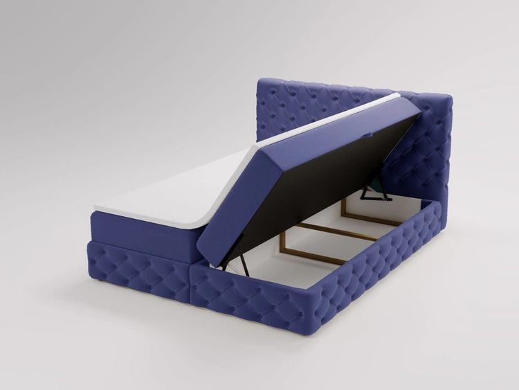 Łóżko kontynentalne z pojemnikiem na pościel 140x200 cm Canolo Niebieskie