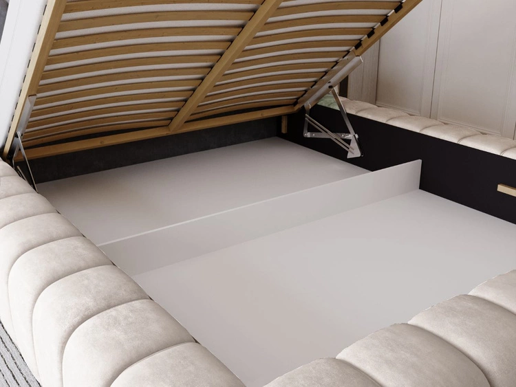 Łóżko tapicerowane z pojemnikiem na pościel i stelażem 160x200 Italia Kremowe