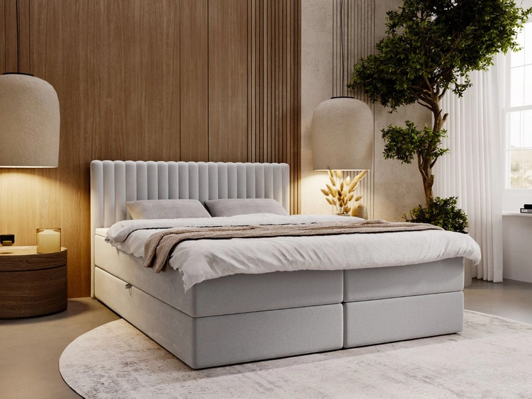 Łóżko kontynentalne z pojemnikiem na pościel 160x200 Marbella szare