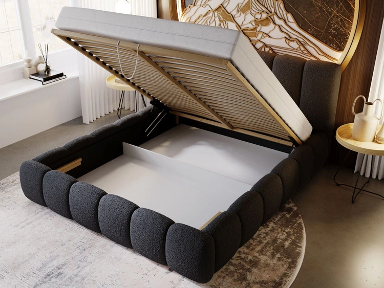 Łóżko tapicerowane z pojemnikiem i stelażem 120x200 Cloud czarne