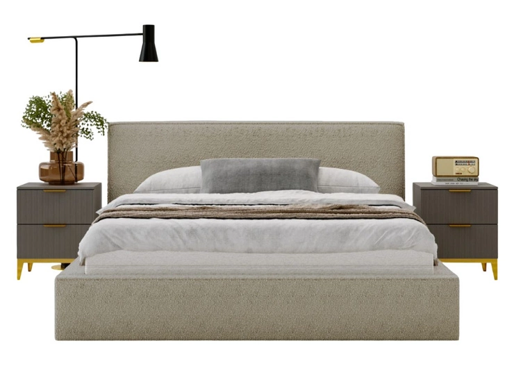 Łóżko tapicerowane z pojemnikiem i stelażem 180x200 Monaco Beżowe