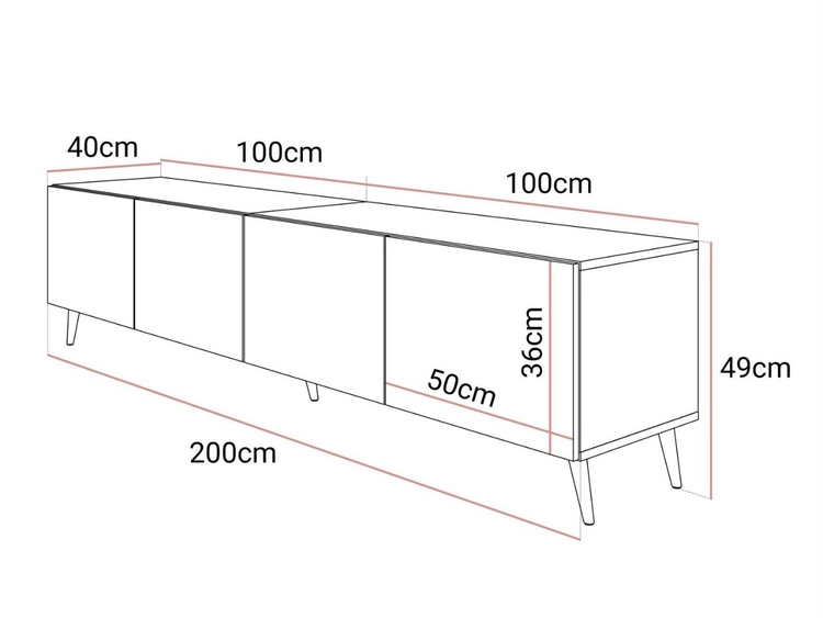 Szafka RTV pod telewizor z drzwiczkami i oświetleniem LED na srebrnych nóżkach 200 cm Noaé Czarny Połysk