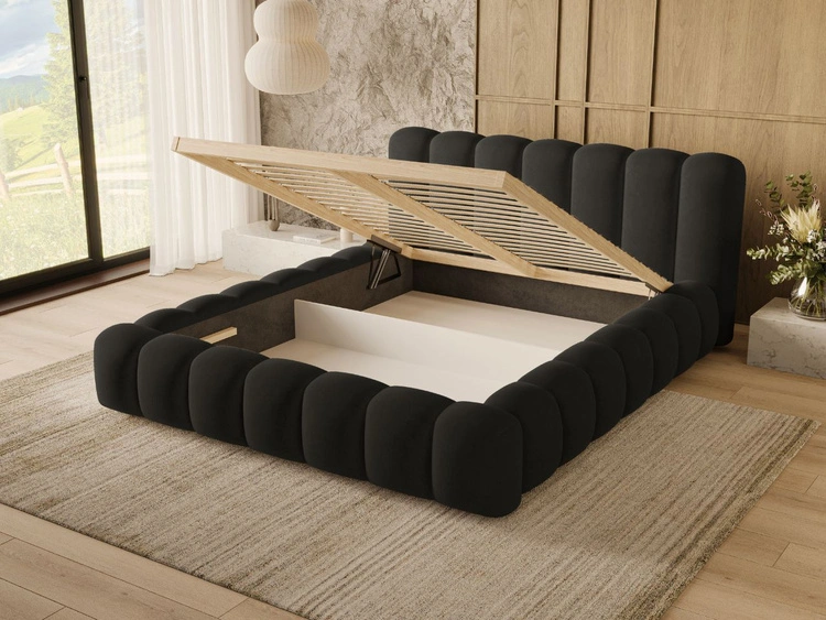 Łóżko tapicerowane z pojemnikiem i stelażem 120x200 Averia Czarny