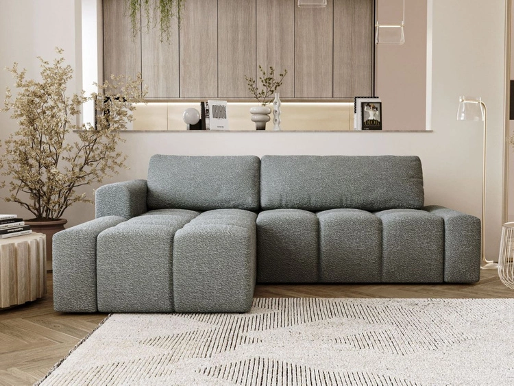 Narożnik L lewy z funkcją spania i pojemnikiem Lana Szary