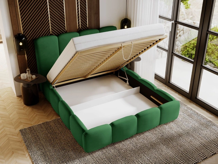 Łóżko tapicerowane z pojemnikiem i stelażem 120x200 Galli Zielone