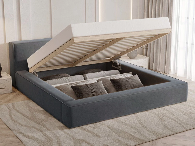 Łóżko tapicerowane z pojemnikiem i stelażem 140x200 Mali Ciemnoszare