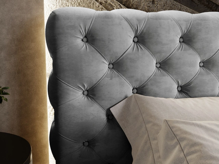 Łóżko tapicerowane z pojemnikiem i stelażem 200x200 Apollo Szare