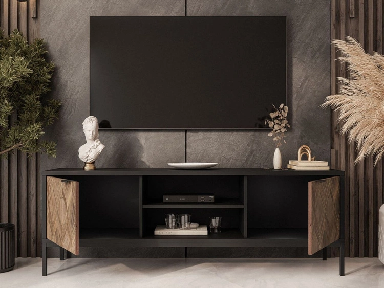 Szafka pod telewizor z drzwiczkami Tavio Czarna