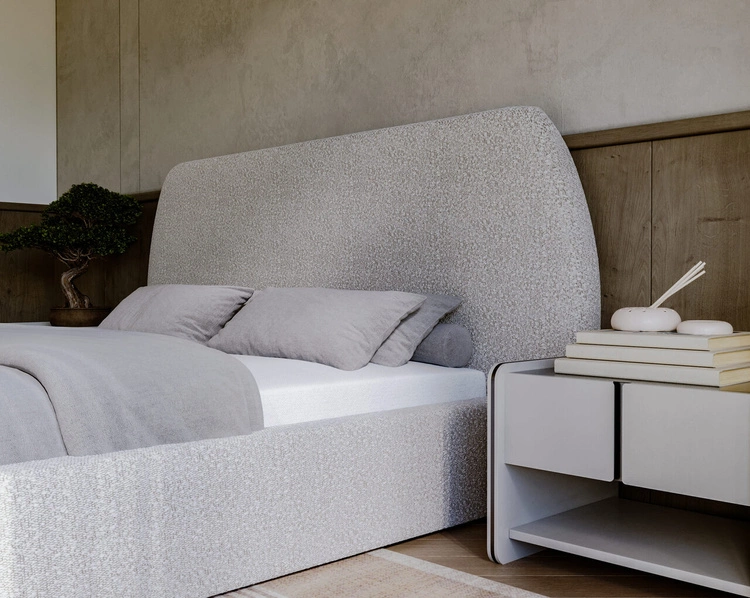 Łóżko tapicerowane z pojemnikiem i stelażem 140x200 cm Blossom Szare