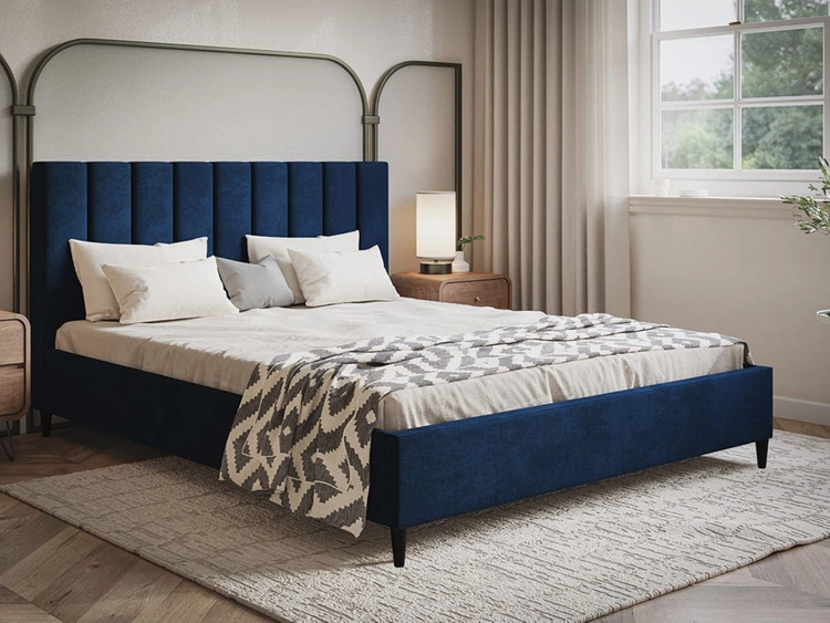 Łóżko tapicerowane ze stelażem 160x200 Snazi Ciemny niebieski