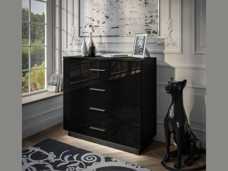 Komoda z czterema szufladami i oświetleniem LED Nuveo Czarny połysk