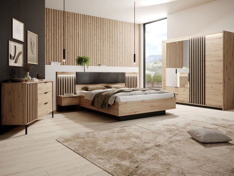 Zestaw mebli do sypialni Turia Dąb Artisan, Antracyt