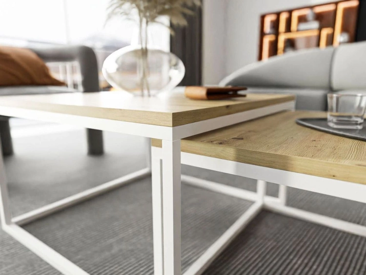 Stolik kawowy na białym stelażu Asumi Dąb Artisan 40x46