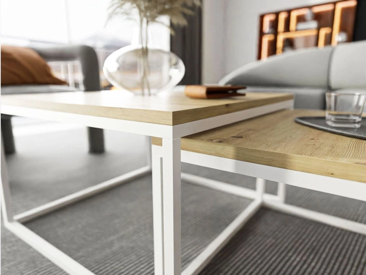 Zestaw mebli do salonu w loftowym stylu Asumi Biały i dąb wotan