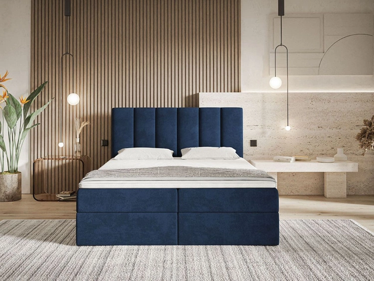 Łóżko kontynentalne z pojemnikiem na pościel 180x200 Cascada Ciemnoniebieskie