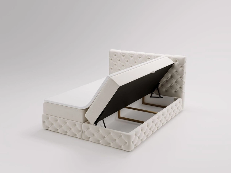 Łóżko kontynentalne z pojemnikiem na pościel 180x200 cm Canolo Kremowe