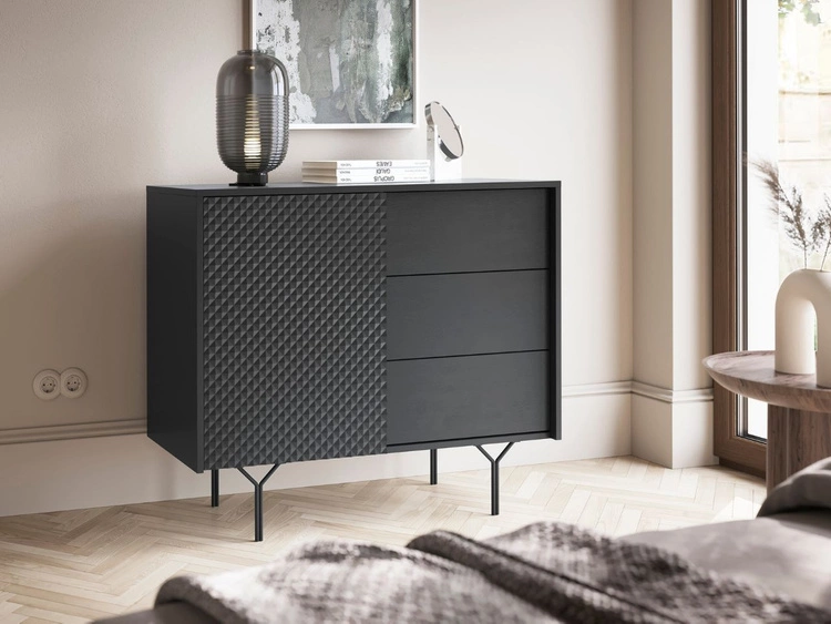 Komoda z drzwiami i szufladami 97 cm Ravi Czarna