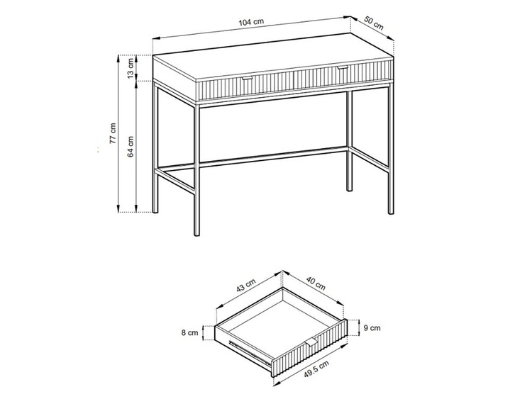 Toaletka ze złotymi metalowymi nogami Amber biała