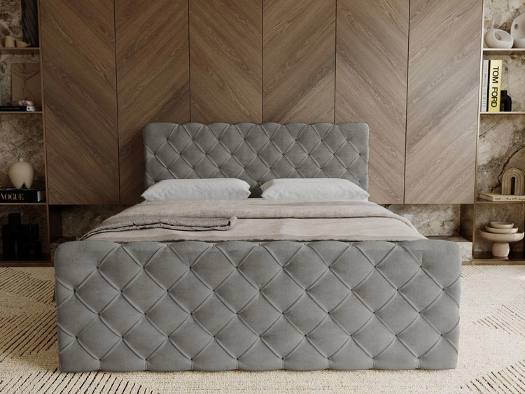 Łóżko kontynentalne z pojemnikiem na pościel 140x200 Lunaris Szare