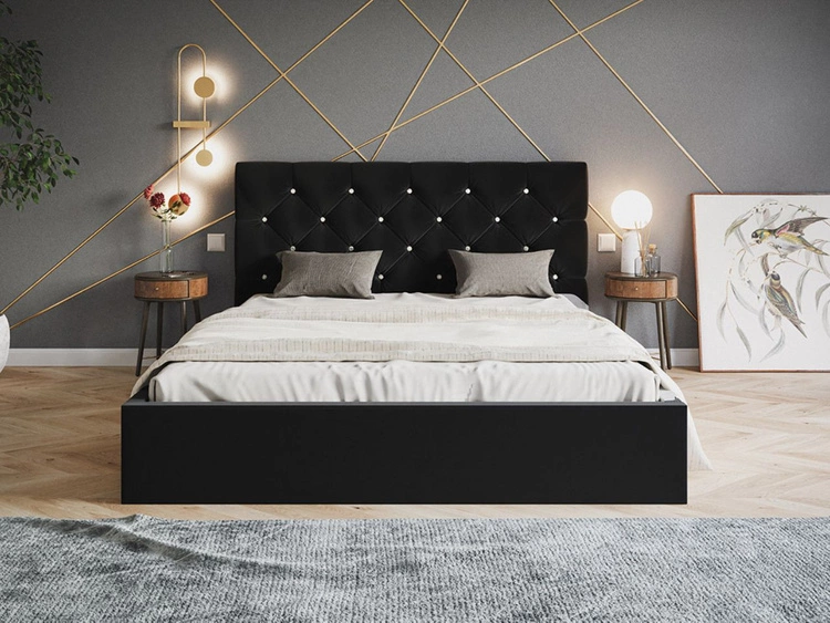 Łóżko tapicerowane z pojemnikiem i stelażem 140x200 Selva Czarny
