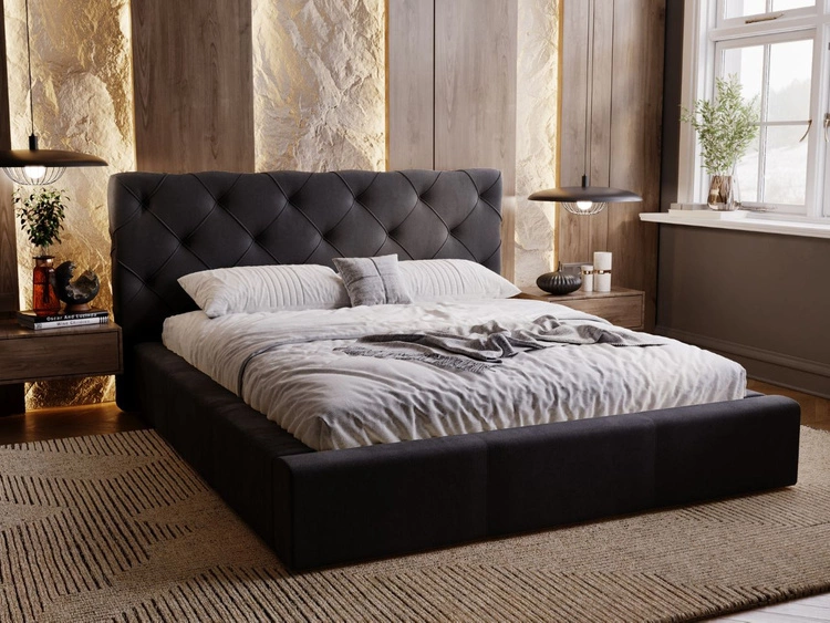 Łóżko tapicerowane z pojemnikiem i stelażem 200x200 Milano Antracytowe