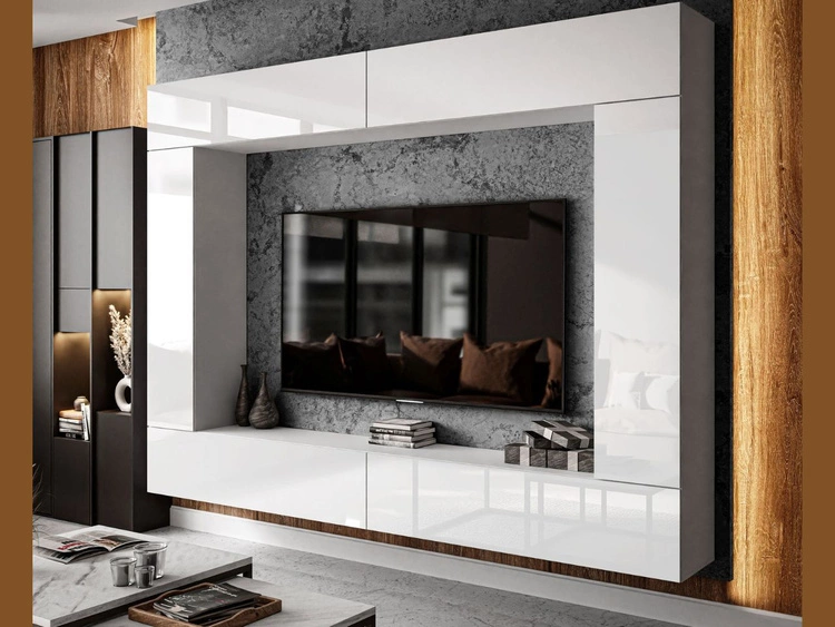 Wisząca meblościanka do salonu Nodoo Biały połysk