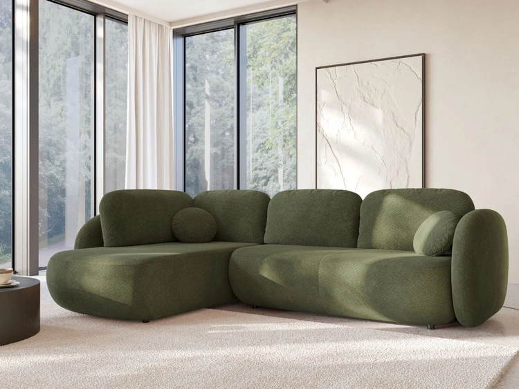 Narożnik z funkcją spania i pojemnikiem Lewy Carino Zielony