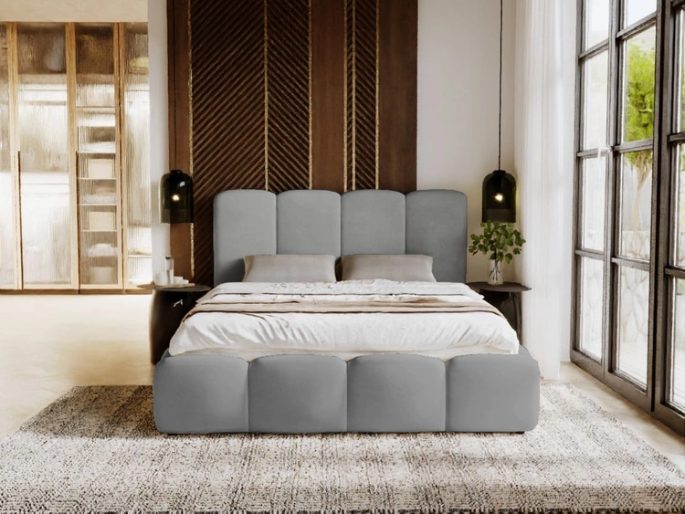 Łóżko tapicerowane z pojemnikiem i stelażem 200x200 Galli Szare