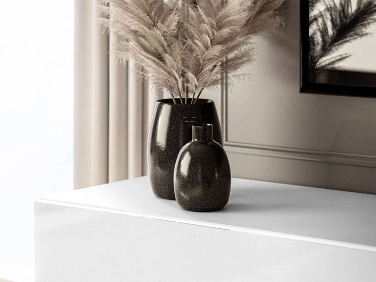 Szafka RTV 90 cm z oświetleniem LED i złotymi metalowymi nóżkami Aurelie Biały połysk