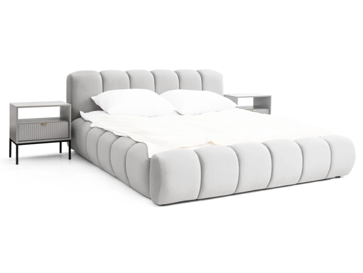 Łóżko tapicerowane z pojemnikiem na pościel 140x200 Doria Jasnoszare