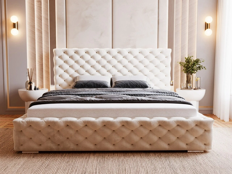 Łóżko tapicerowane z pojemnikiem i stelażem 180x200 Astra Beżowy