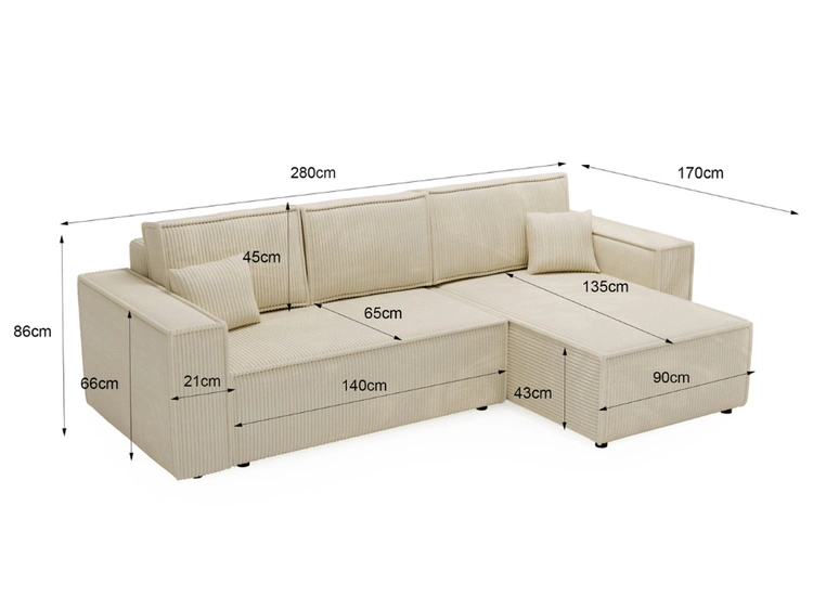 Narożnik L uniwersalny z funkcją spania i pojemnikiem Prato XL Jasny szary