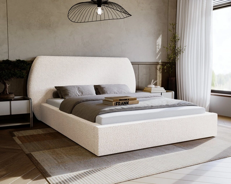 Łóżko tapicerowane z pojemnikiem i stelażem 120x200 cm Blossom Kremowe