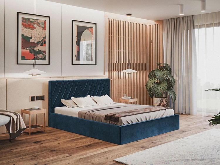 Łóżko tapicerowane z pojemnikiem i stelażem 160x200 Andri granat