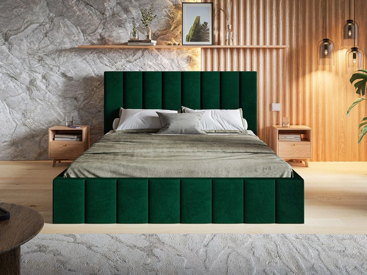 Łóżko tapicerowane z pojemnikiem i stelażem Siena 160x200 zielony