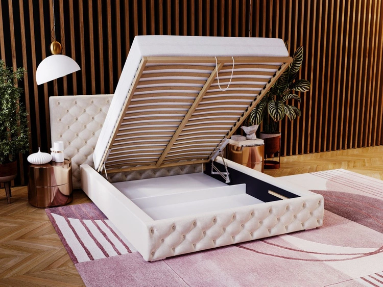 Łóżko chesterfield z szerokim zagłowiem 140x200 Madera Beżowe