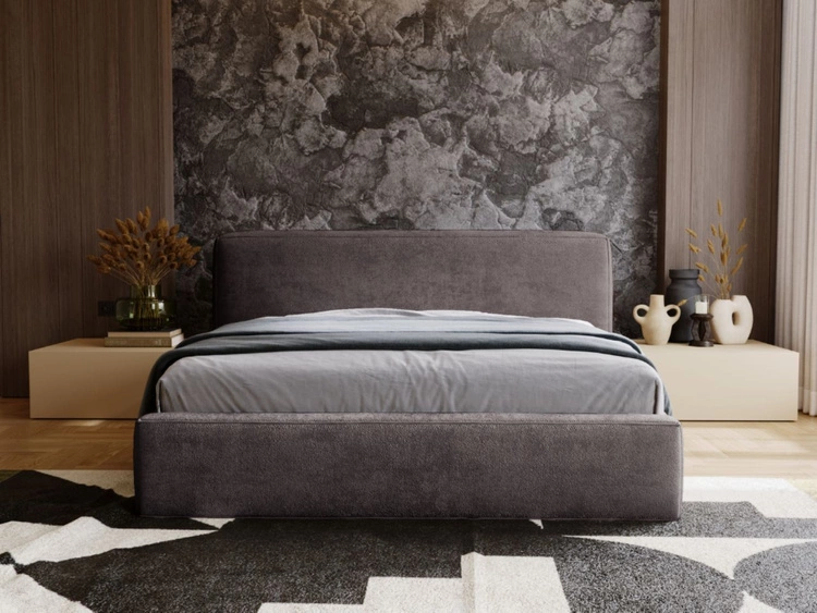 Łóżko tapicerowane z pojemnikiem i stelażem 160x200 cm Monza Ciemnoszare