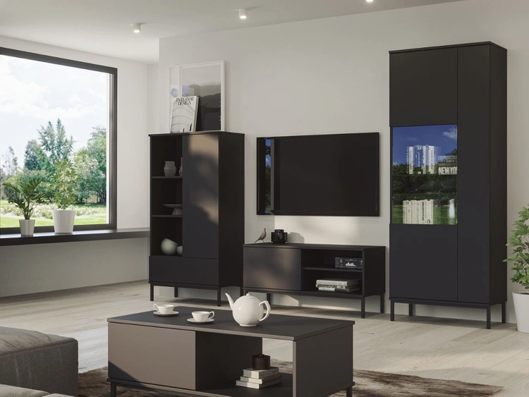 Regał z szufladą i drzwiczkami Soroko Czarny