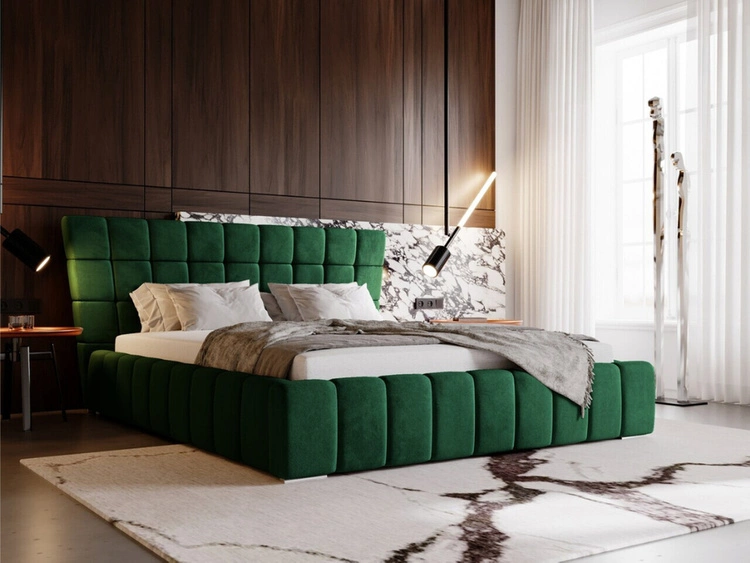 Łóżko tapicerowane z pojemnikiem i stelażem 120x200 cm Paris Zielone