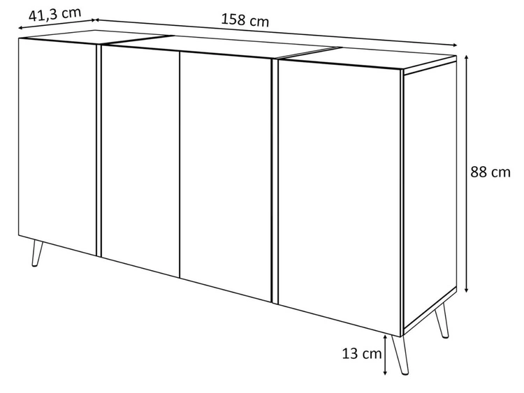 Czterodrzwiowa komoda 158 cm w stylu glamour ze złotymi uchwytami i nogami Lunelie biały połysk