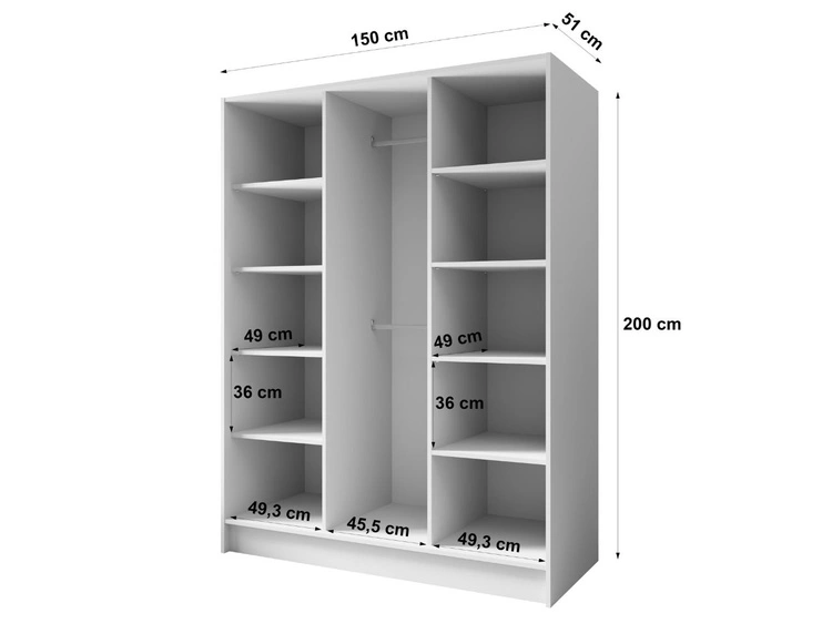 Szafa otwierana 150 cm Perugia Biała z czarnymi uchwytami