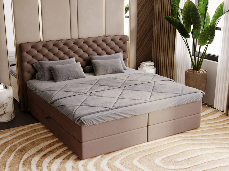 Łóżko kontynentalne z pojemnikiem na pościel 200x200 Bergamo brązowe