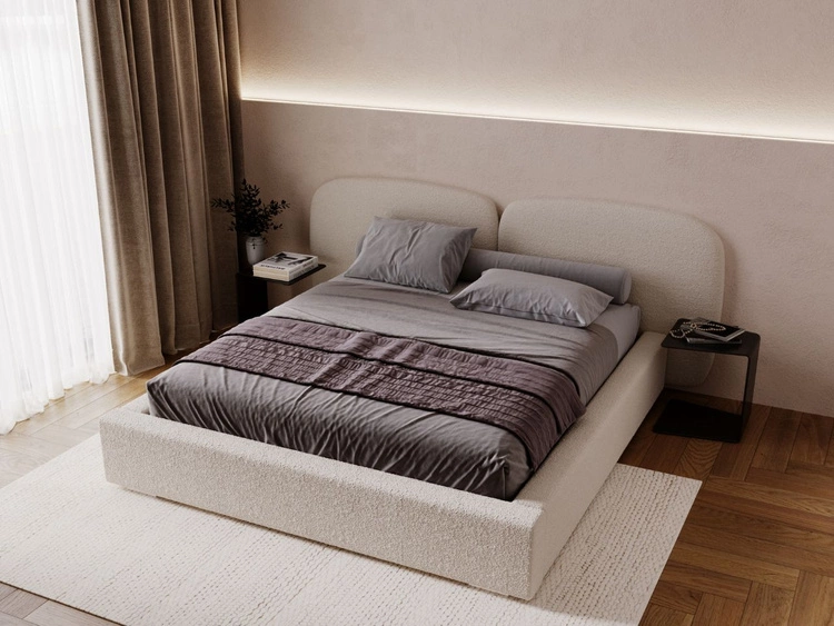 Łóżko tapicerowane z pojemnikiem i stelażem 200x200 Palermo Beżowe