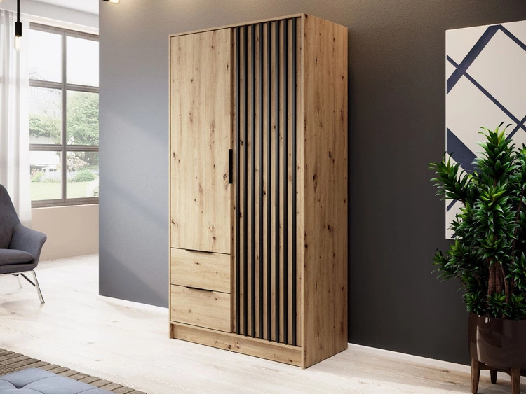Szafa dwudrzwiowa z drzwiami uchylnymi 105 cm Macron Dąb Artisan z lamelami