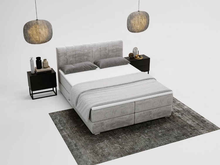 Łóżko kontynentalne z pojemnikami na pościel 140x200 Forte Jasnoszare